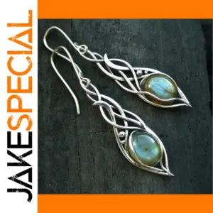 Vintage Silver & Green Stone Drop Earrings