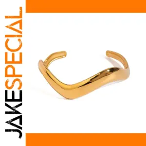 Gold Stainless Steel Geometric Wave Cuff Bracelet