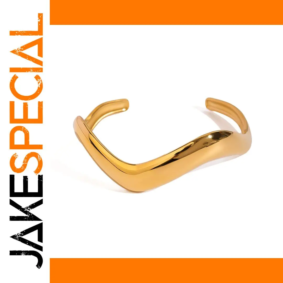 Gold Stainless Steel Geometric Wave Cuff Bracelet 1 Gold Stainless Steel Geometric Wave Cuff Bracelet