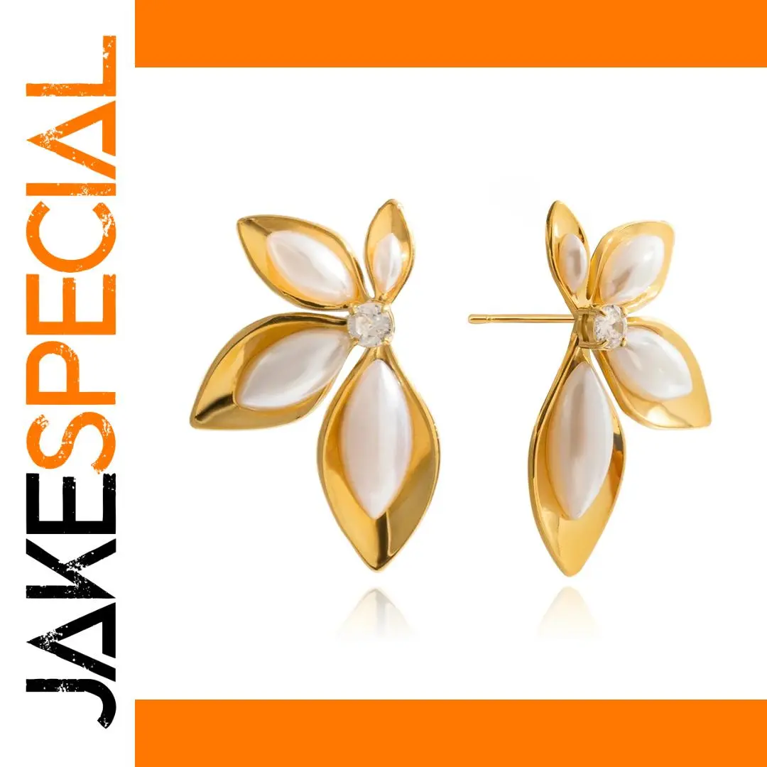 Floral Stainless Steel Earrings with Zircon 1 Floral Stainless Steel Earrings with Zircon