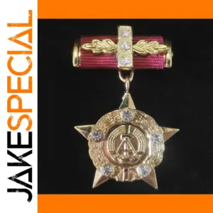 Patriotic Brass Medal Brooch with Rhinestones