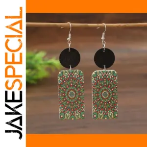 Bohemian Green Flower Pattern Earrings