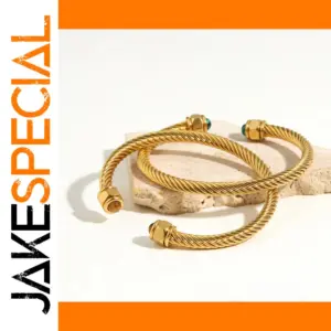 Stainless Steel Green Accent Bangle