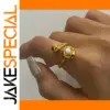 Modern Stainless Steel Gold Ring with Pearl