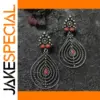 Vintage Geometric Water Drop Earrings with Orange-Red Stones