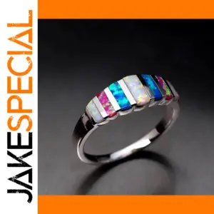 Vintage Geometric Silver Ring with Opalescent Inlays