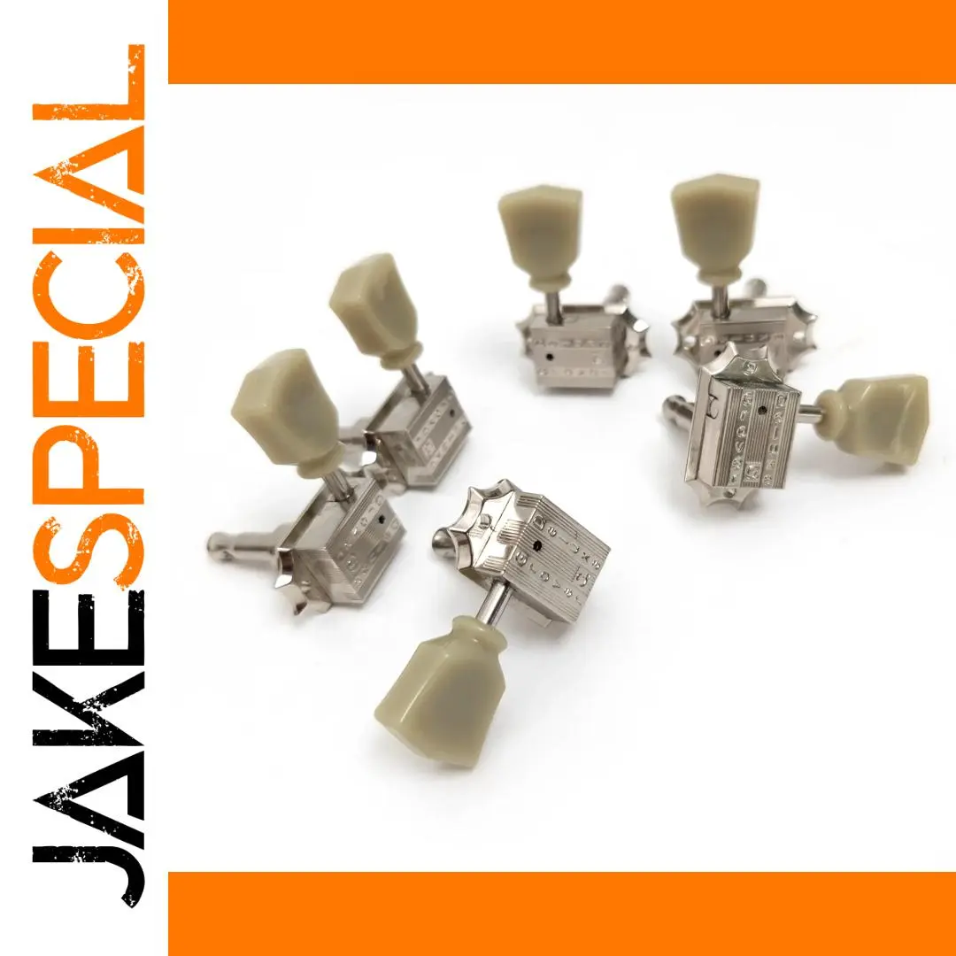 Vintage Chrome Guitar Tuner Set with Ivory Heads 1 Vintage Chrome Guitar Tuner Set with Ivory Heads