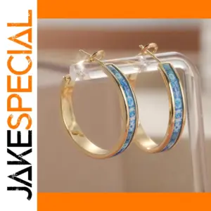 Gold and Blue Enamel Hoop Earrings