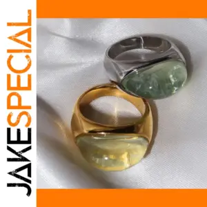 Stainless Steel Gold Women's Ring with Marbled Stone