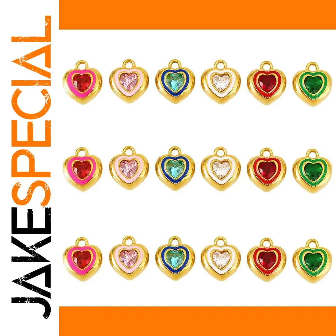 Colorful Stainless Steel Zircon Heart Charms Set 1 Colorful Stainless Steel Zircon Heart Charms Set