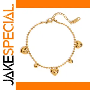 Gold-Tone Stainless Steel Heart Charm Bracelet