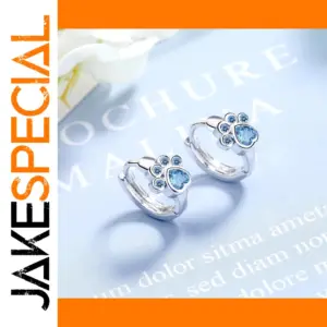 Silver Paw Print Earrings with Blue Zircon