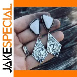 Vintage Geometric Drop Earrings with Blue Stones