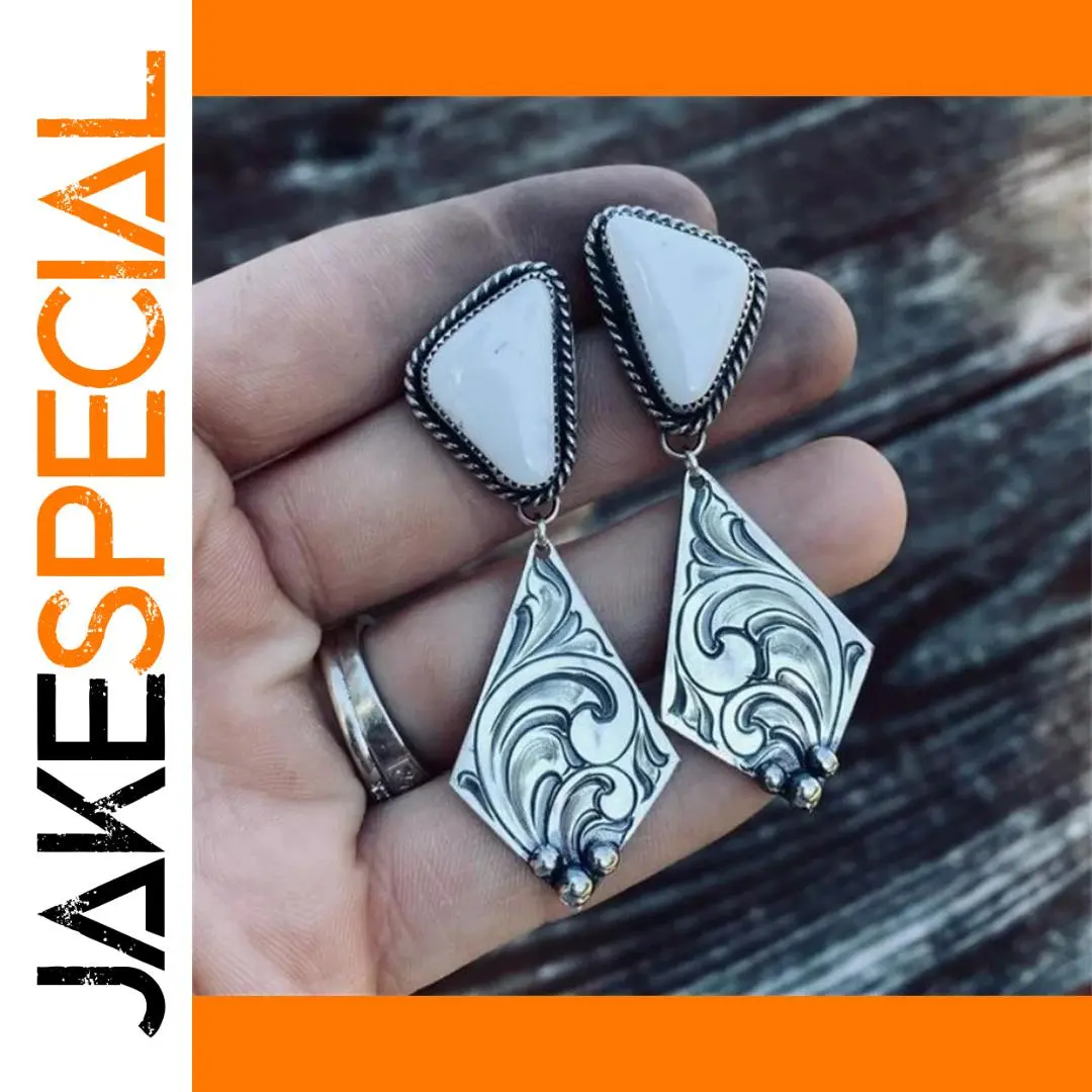 Vintage Geometric Drop Earrings with Blue Stones 1 Vintage Geometric Drop Earrings with Blue Stones