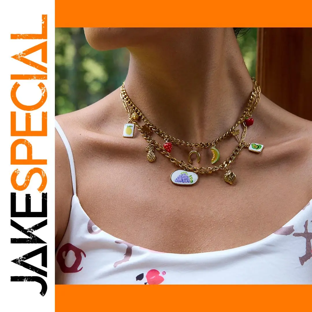 Gold Stainless Steel Layered Necklace with Charms 1 Gold Stainless Steel Layered Necklace with Charms