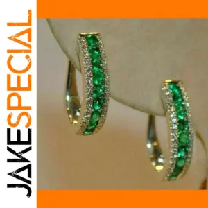 Elegant Gold Hoop Earrings with Green Zircon