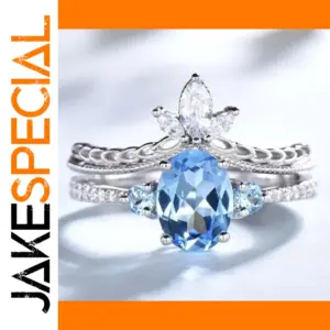 Waterdrop Blue and White Geometric Ring Set