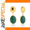 Stainless Steel Green Resin Drop Earrings