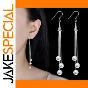 Silver Pearl Drop Earrings with Cubic Zirconia