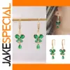 Yellow Gold Butterfly Drop Earrings with Green Stones