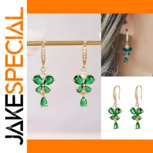 Yellow Gold Butterfly Drop Earrings with Green Stones