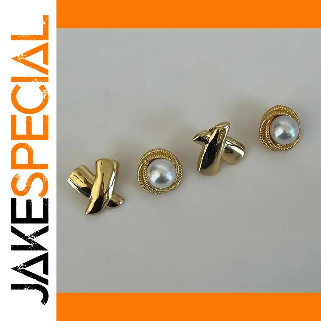 Vintage Stainless Steel Gold Pearl Stud Earrings 1 Vintage Stainless Steel Gold Pearl Stud Earrings