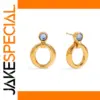 Stainless Steel Blue Zirconia Hoop Earrings