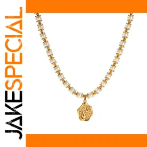 Elegant 394mm Glass Pearl Necklace with PVD Gold