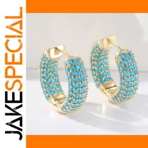 Gold Hoop Earrings with Turquoise Beads