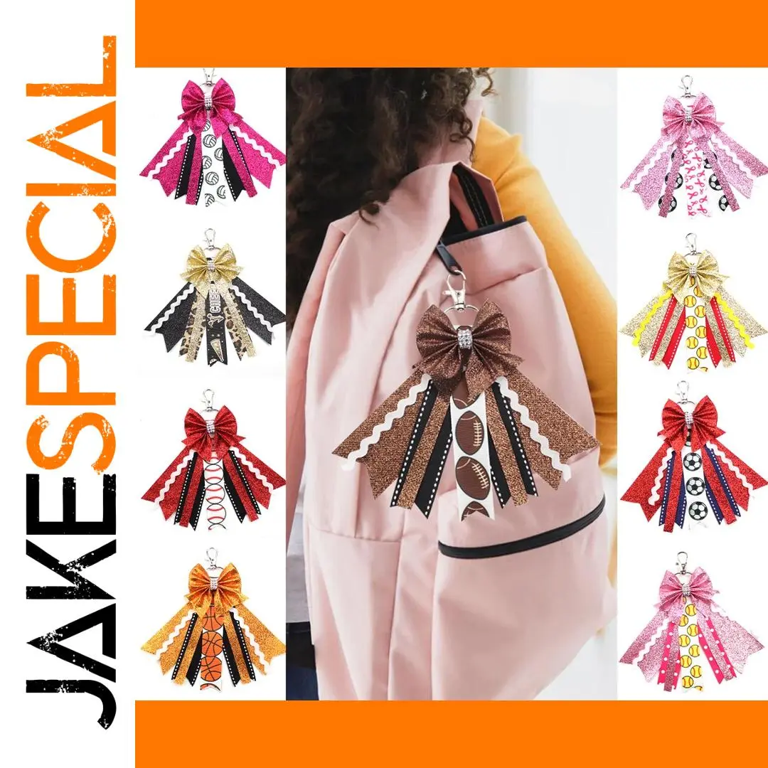 Cheerleading Glitter Bow Keychain with Ribbons 1 Cheerleading Glitter Bow Keychain with Ribbons
