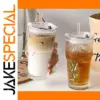 Large Capacity Striped Glass Cup with Lid & Straw