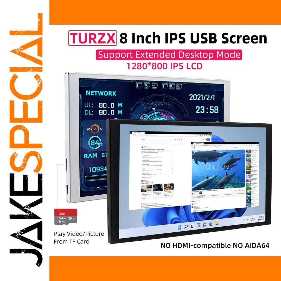 TURZX 8-Inch USB Secondary Display 1 TURZX 8-Inch USB Secondary Display