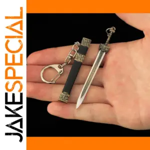 Vintage Chinese Bronze Keychain with Gold Accents