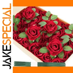 Velvet Red Artificial Roses Set (50 Pieces)