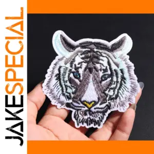 Embroidered White Tiger Patch 9.5 cm x 9 cm