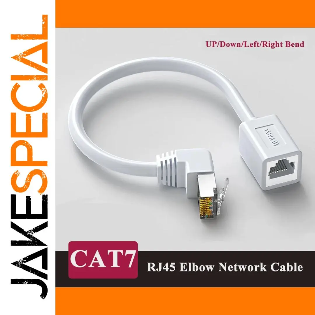 White RJ45 CAT7 Network Connector Cable with Elbow 1 White RJ45 CAT7 Network Connector Cable with Elbow