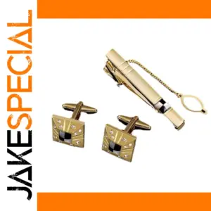 Gold Men’s Cufflink & Tie Clip Set with Tiger Design