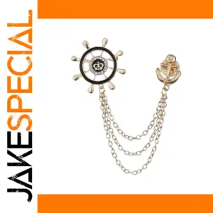 Men's Nautical Wheel Crown Brooch with Chains
