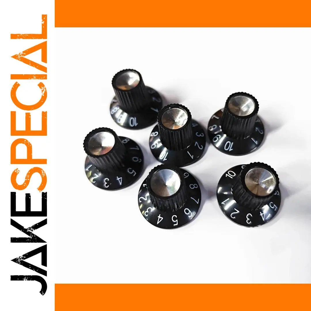 Six Black Guitar Amplifier Knobs with Aluminum Tops 1 Six Black Guitar Amplifier Knobs with Aluminum Tops