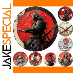 Japanese Samurai Aluminum Wall Art - 20cm Diameter