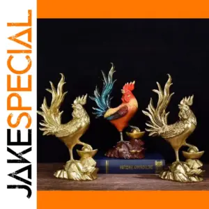 Decorative Gold Rooster Sculpture Pair with Vibrant Accents