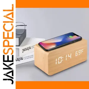 Wooden Digital Alarm Clock with Wireless Charging