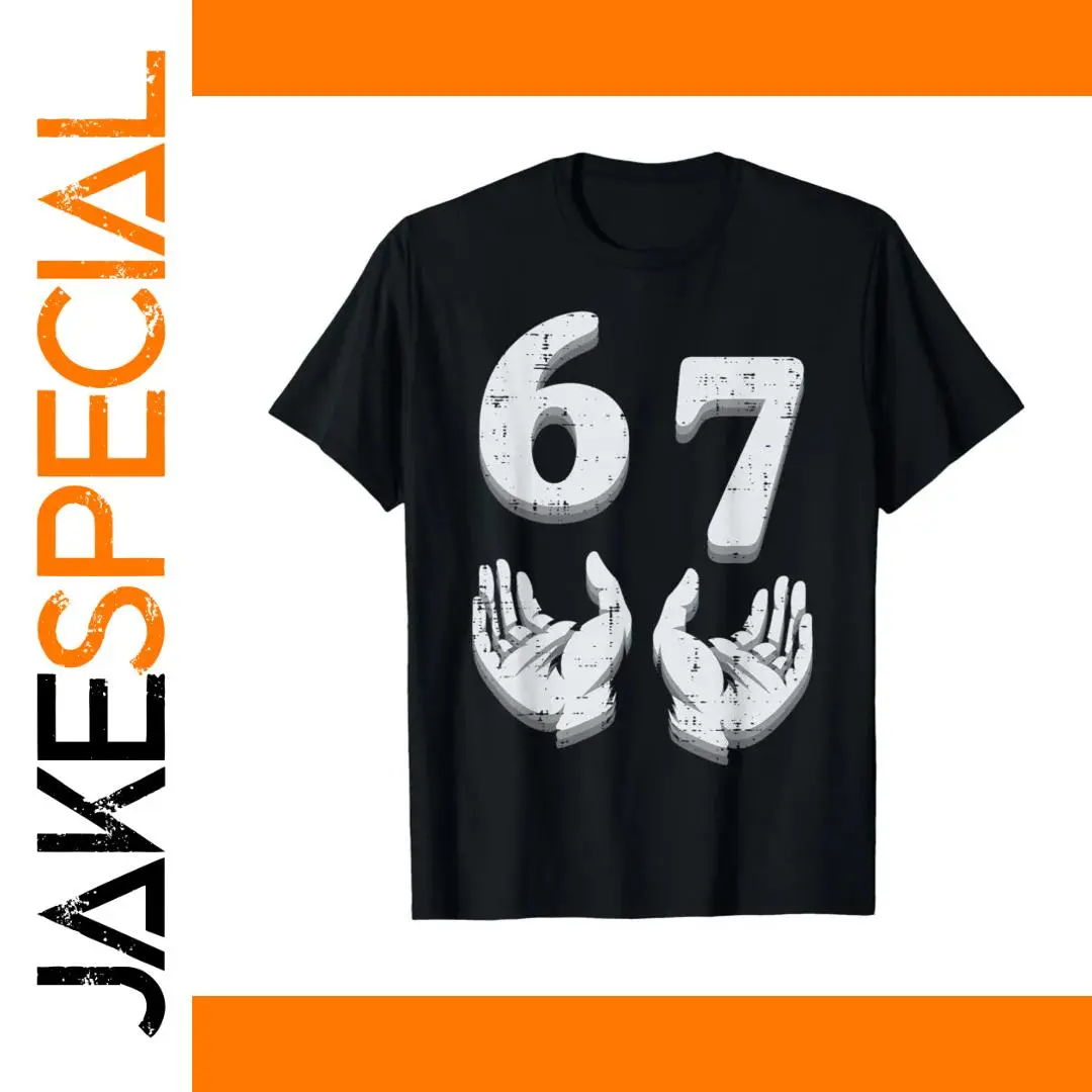 Black Graphic T-shirt with '67' & 3D Hands 1 Black Graphic T-shirt with '67' & 3D Hands