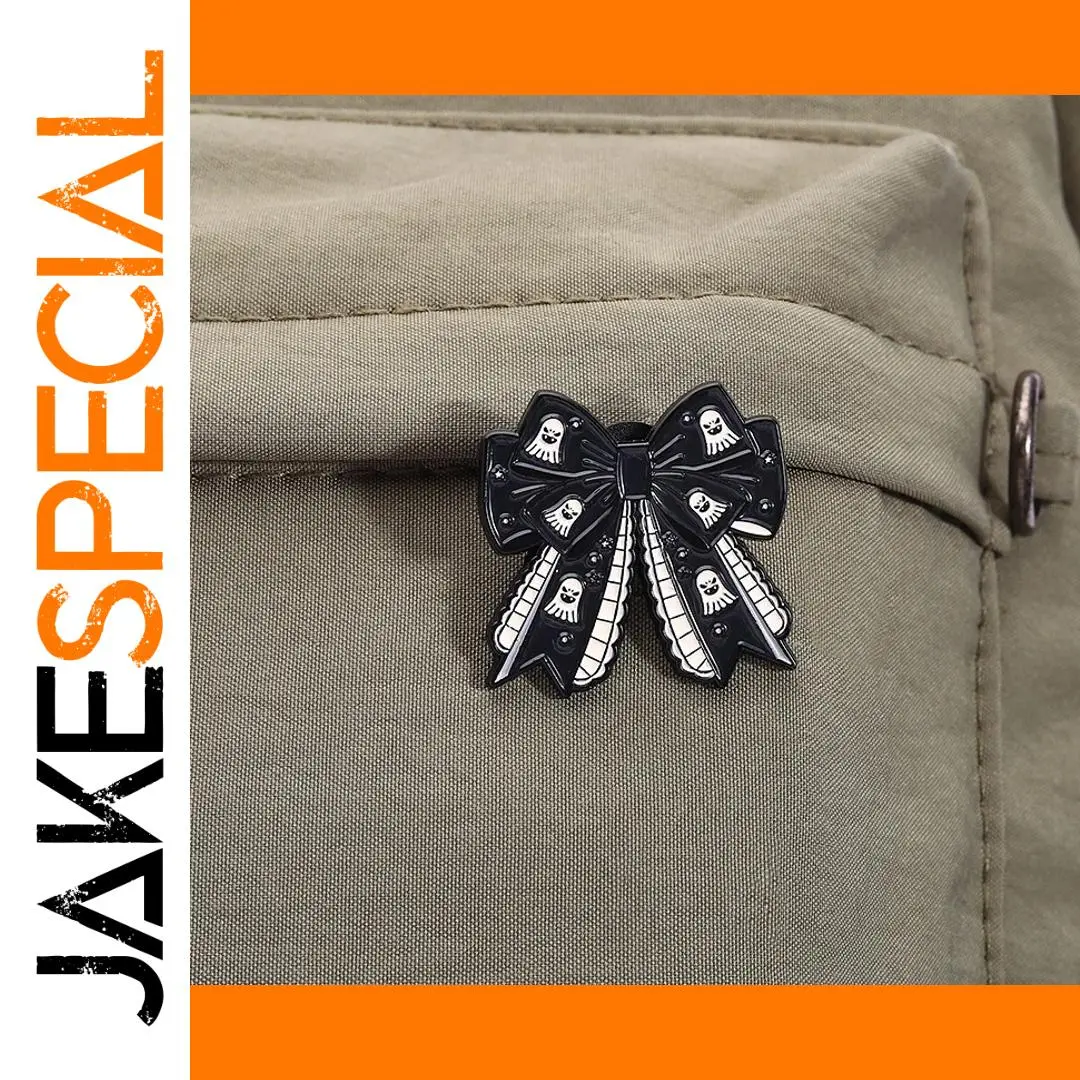 Gothic Dark Bow Brooch with Skull Motifs 1 Gothic Dark Bow Brooch with Skull Motifs