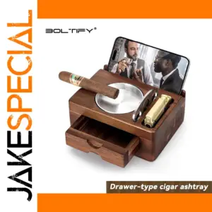 Solid Wood Cigar Ashtray with Lighter