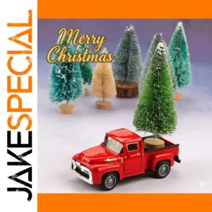 Red Pickup Truck Christmas Scene Diecast Model