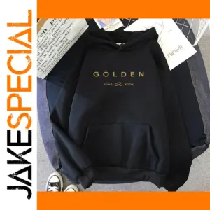 Black Unisex Streetwear Hoodie with Gold Accents