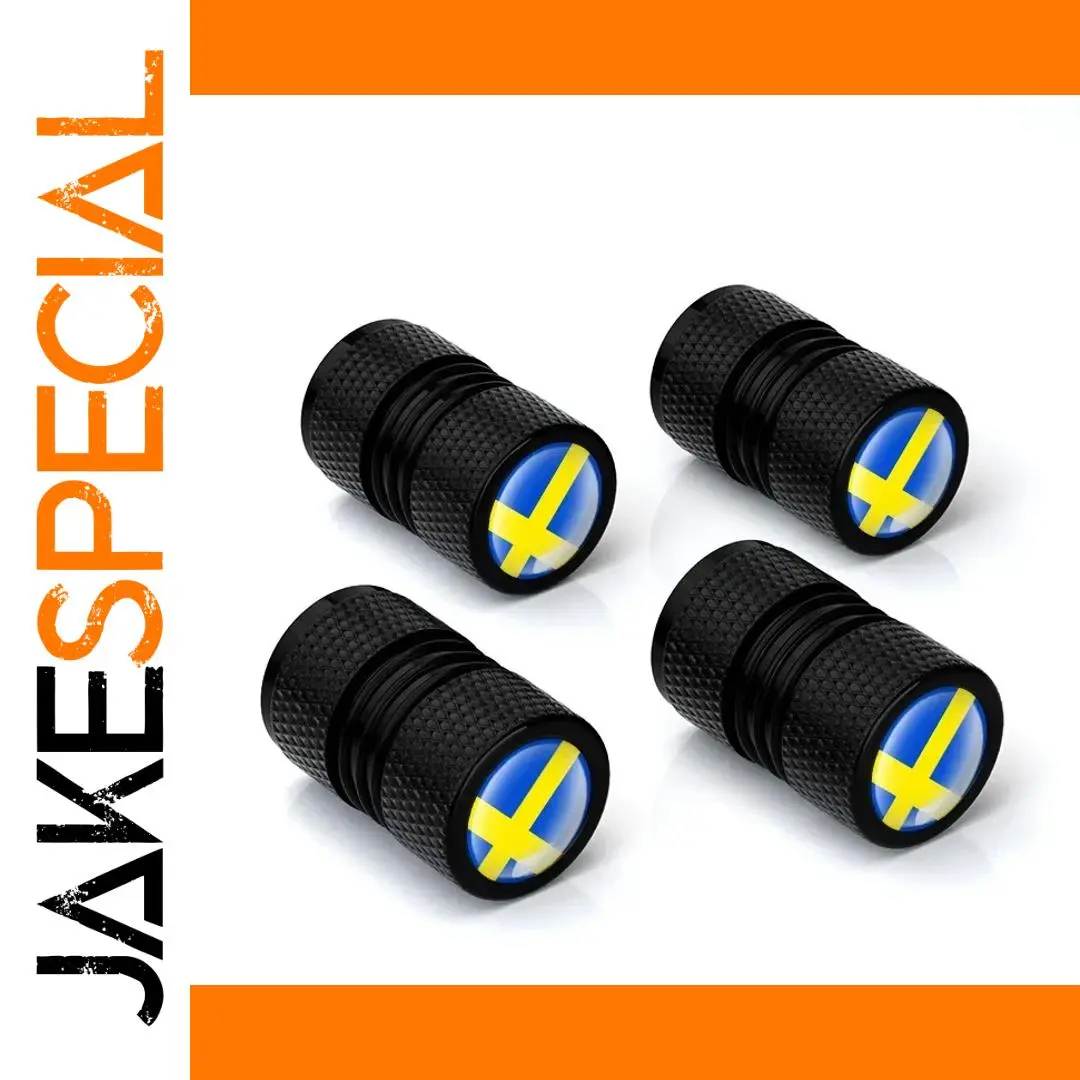 Swedish Flag Aluminum Valve Caps Set 1 Swedish Flag Aluminum Valve Caps Set