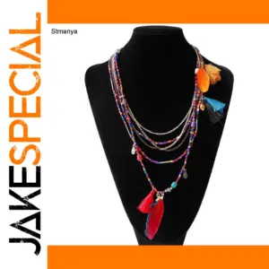 Vibrant Bohemian Necklace with Geometric Pendant