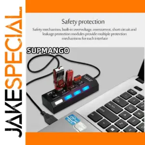 Black USB 2.0 Hub with 4 Ports